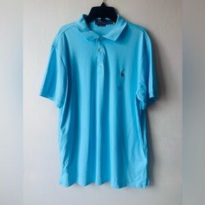 NWOT RALPH LAUREN Light Blue Large Men's Custom Slim Fit Cotton Polo Golf Shirt